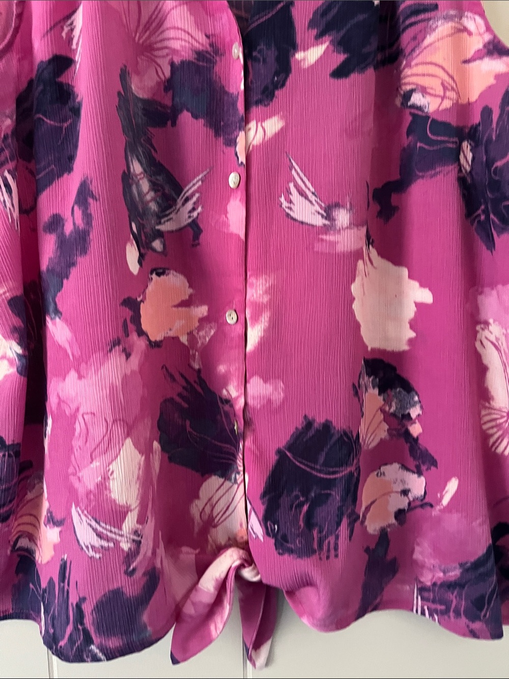 Nine West Fuchsia Floral Button-Front Sleeveless Blouse - Picture 5 of 6